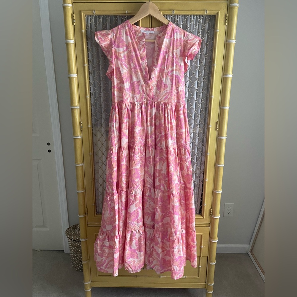 Beautiful orange, pink, cream lily style maxi dress
